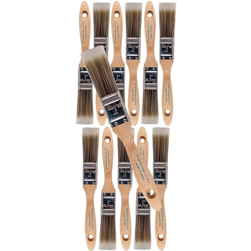 Pro-Grade 12PK 1 inch Flat Brush Premium Wall/Trim House Paint Brush Set Great for Professional Painter and Home Owners Painting Brushes for Cabinet Decks Fences Interior Exterior & Commercial Paintbrush. - Image 1